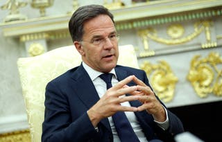 Nato secretary general Mark Rutte delivers remarks during a meeting with US president Donald Trump in the Oval Office at the White House